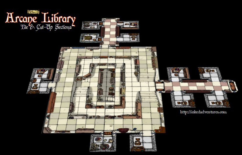 Inked Adventures Arcane Library Tile and Sections Demo Map